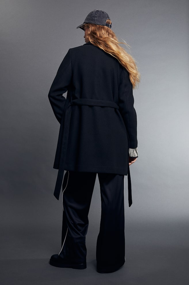 Tie-belt coat - Black/Beige/Dark grey/Beige/Dogtooth-patterned - 4