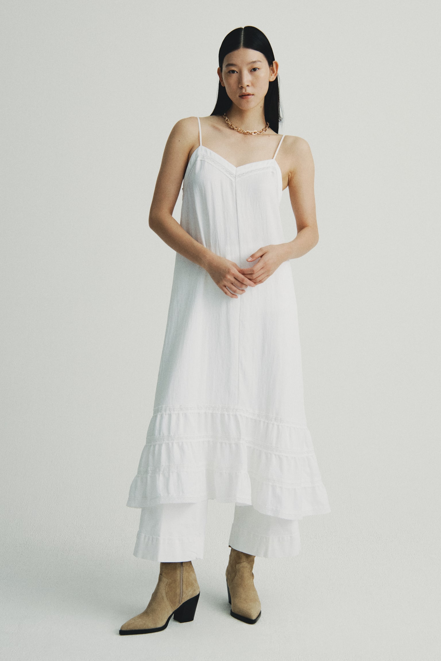 Lace-inset strappy dress - White/Black - 6