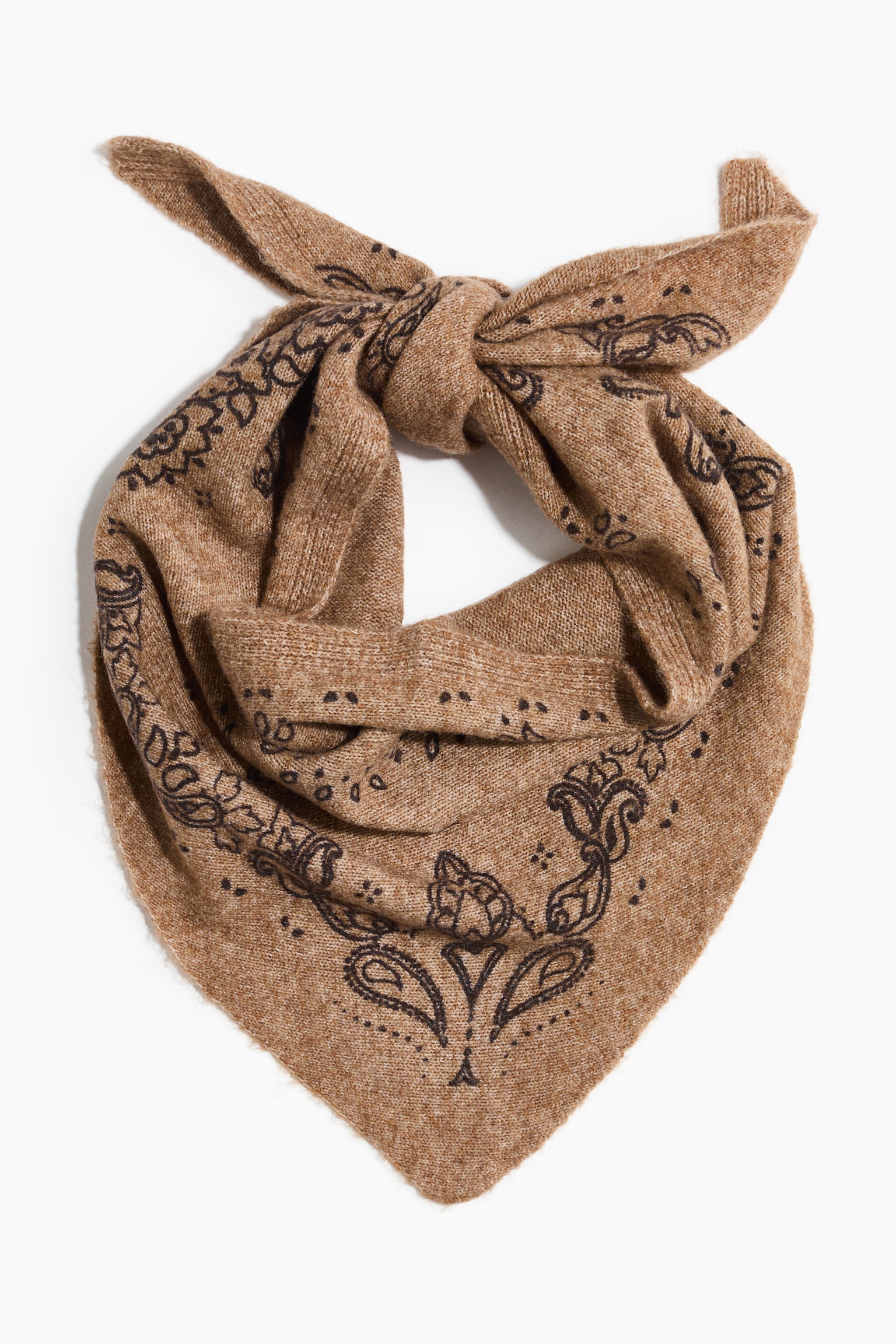 Jacquardgebreide puntsjaal - Dark beige/Paisley pattern