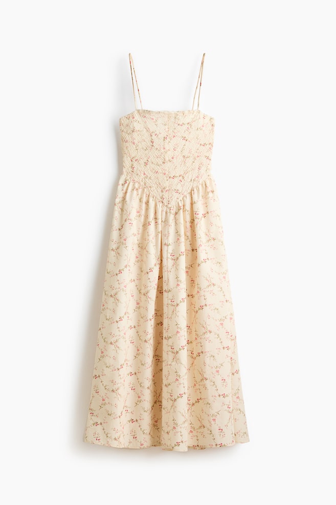 Smocked Cotton Dress - Light beige/floral - 1