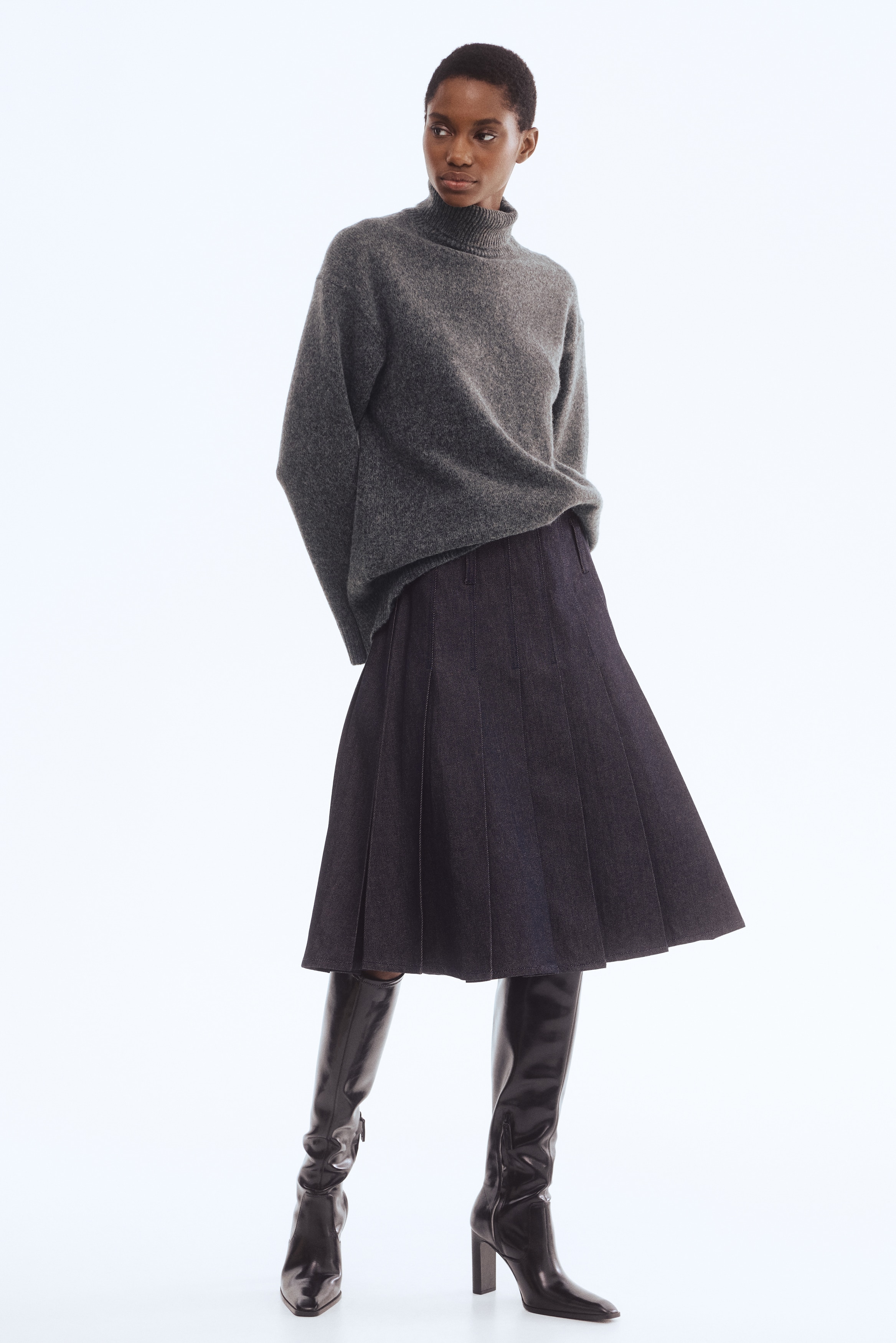 Women's Dark gray melange Loose-Fit Turtleneck Sweater | H&M US