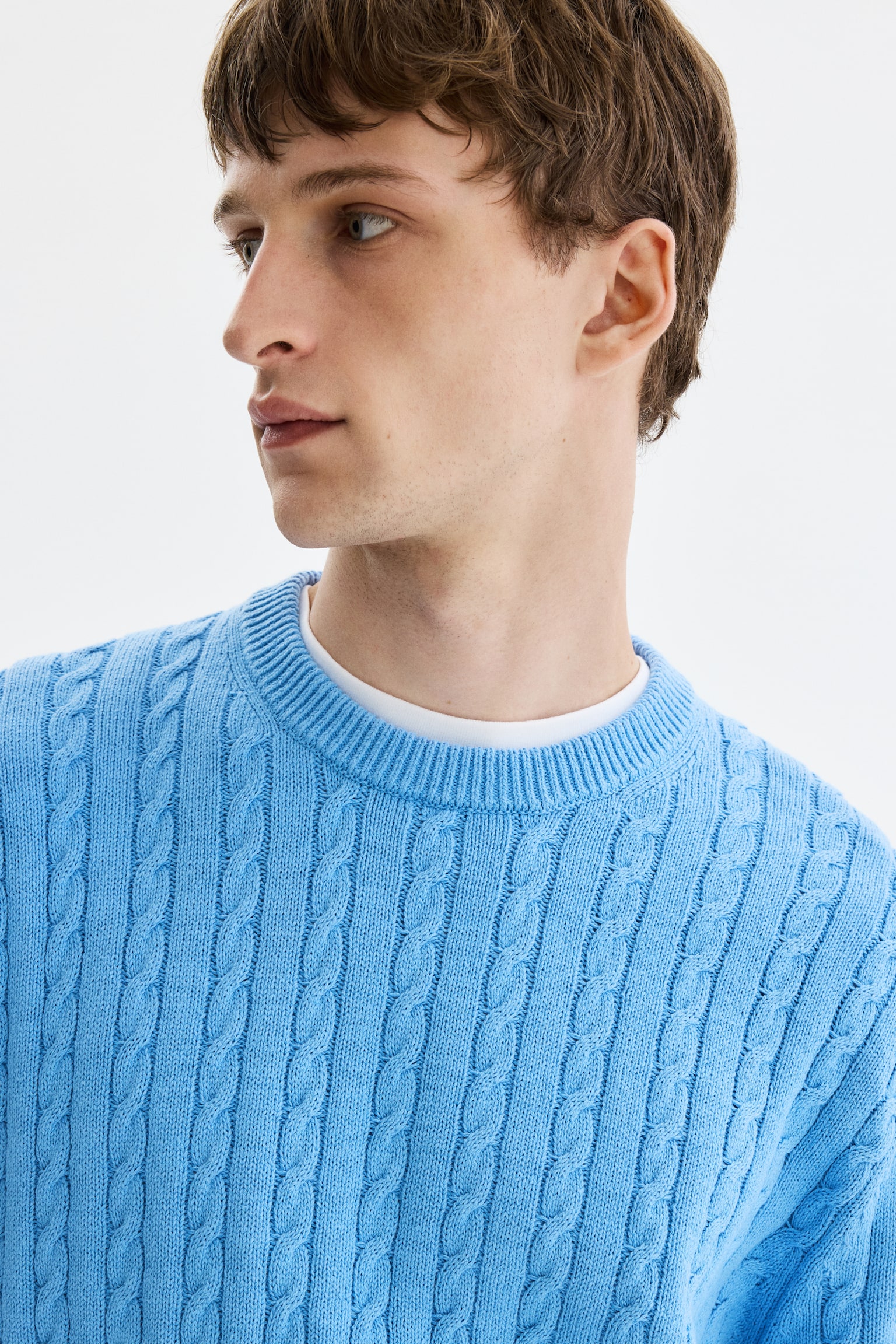 Regular Fit Cable-knit jumper - Light blue/Green/Navy blue - 4