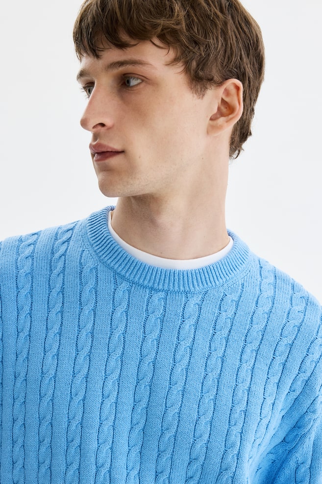 Regular-Fit Cable-Knit Sweater-Light blue - 4