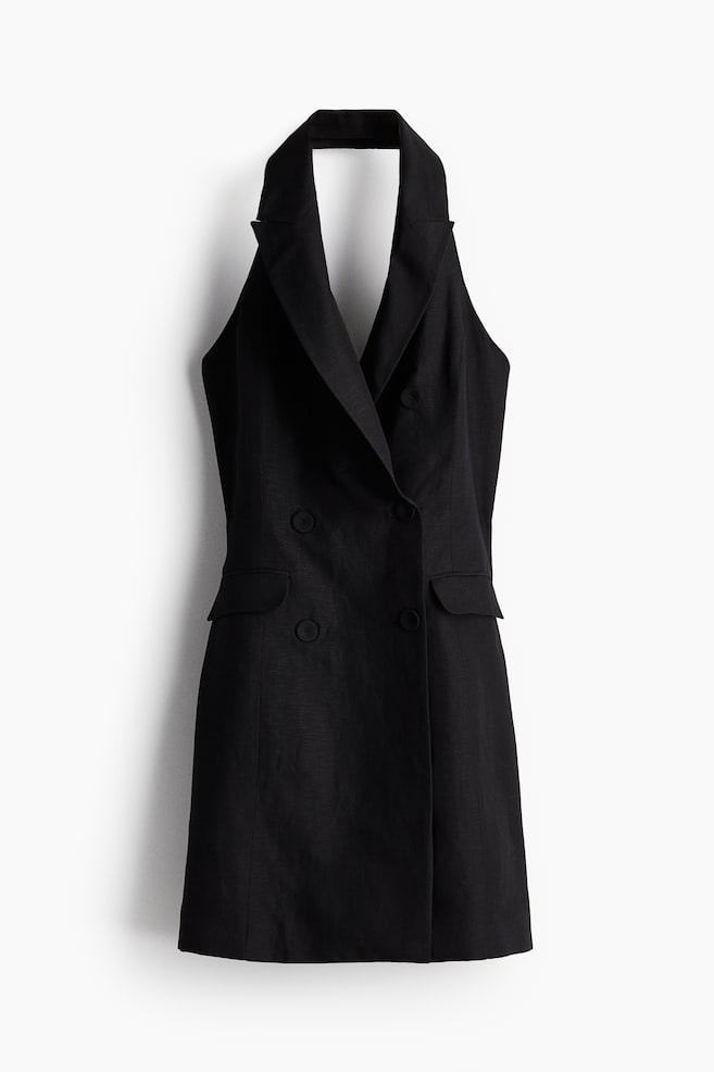 Linen-blend halterneck blazer dress - Black - 1