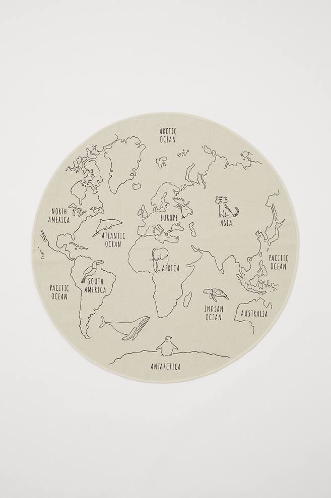Round printed cotton rug - Natural white/Map - 1