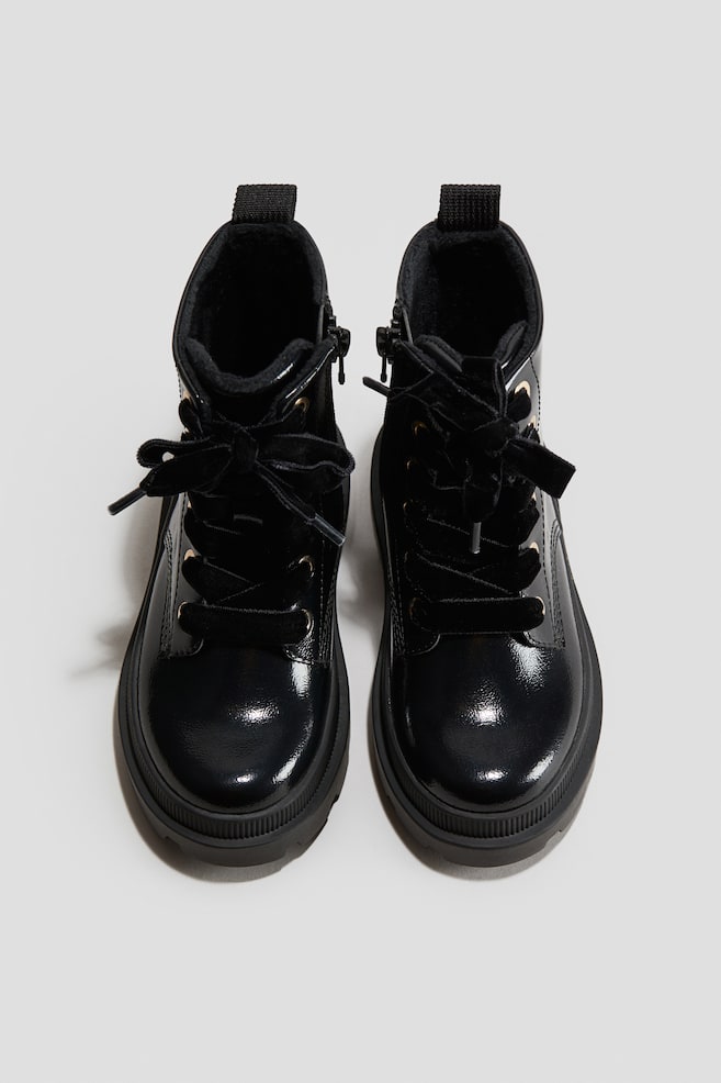 Bottines à lacets - Noir/Rose ancien/fleuri - 1