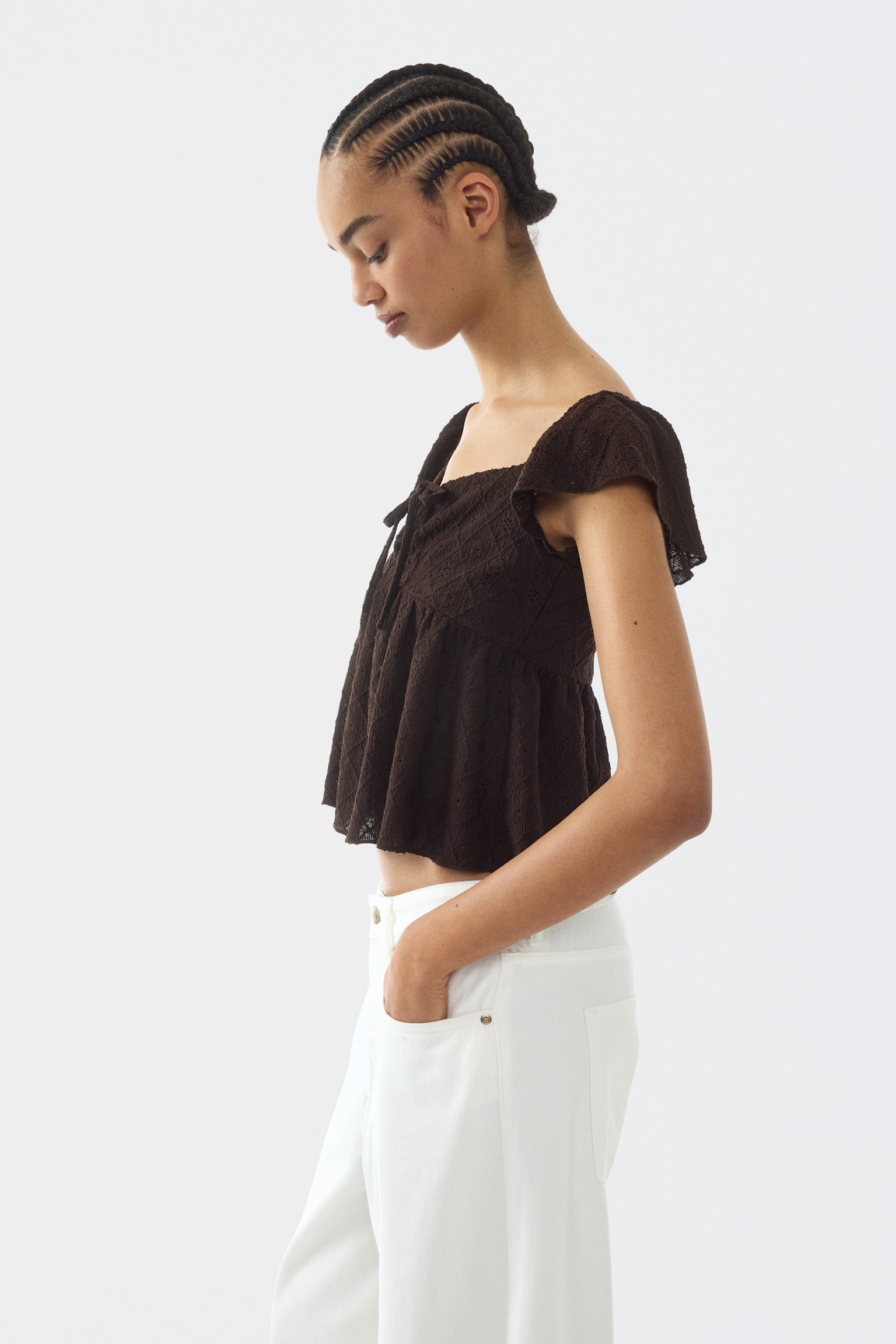 Pointelle jersey blouse - Dark brown/Light yellow/Light blue/White - 4