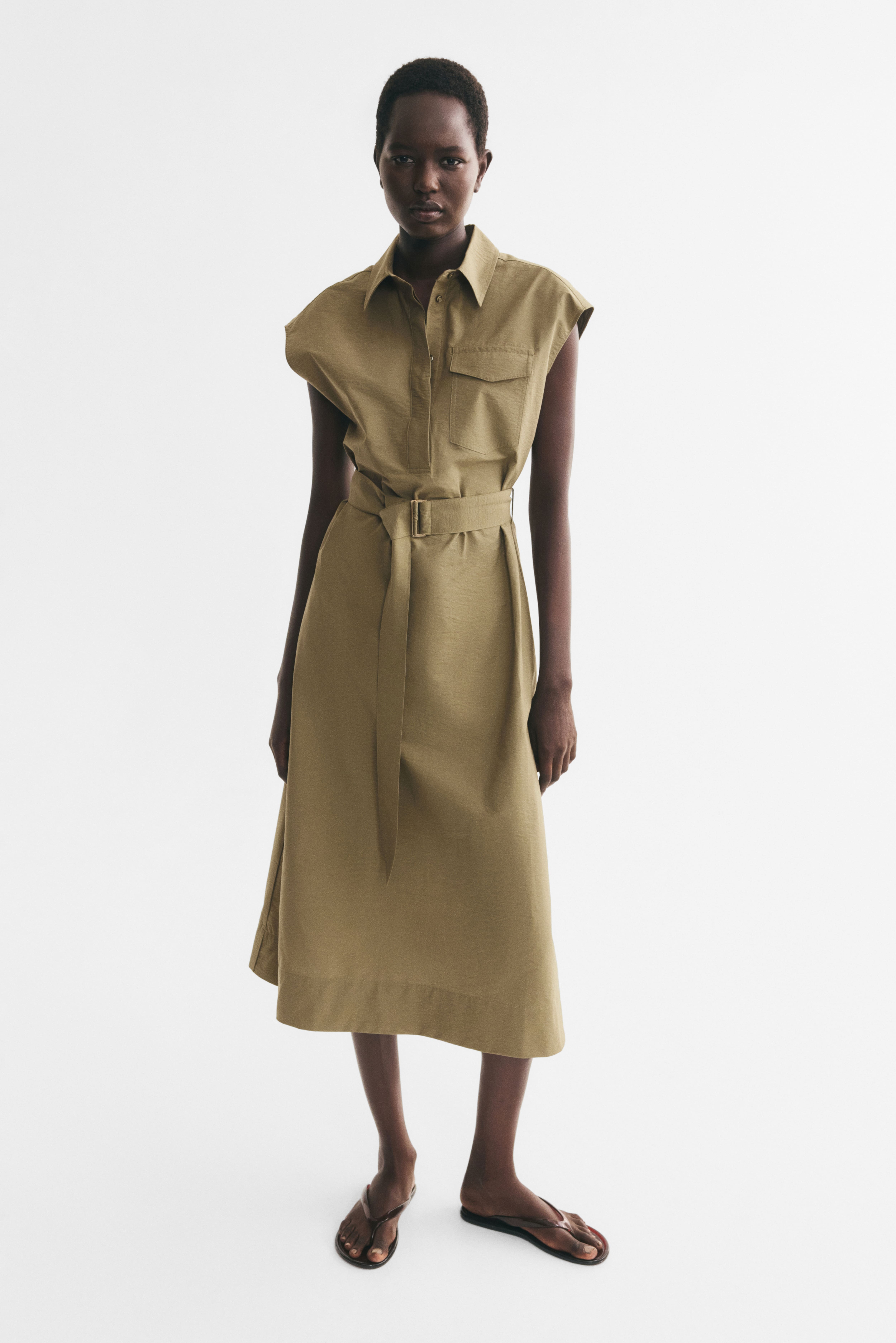 Tie-Belt Dress with Collar