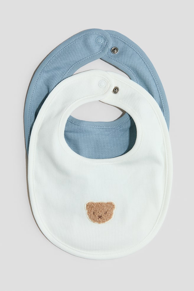 2-pack cotton bibs - Light dusty blue/Bear - 1