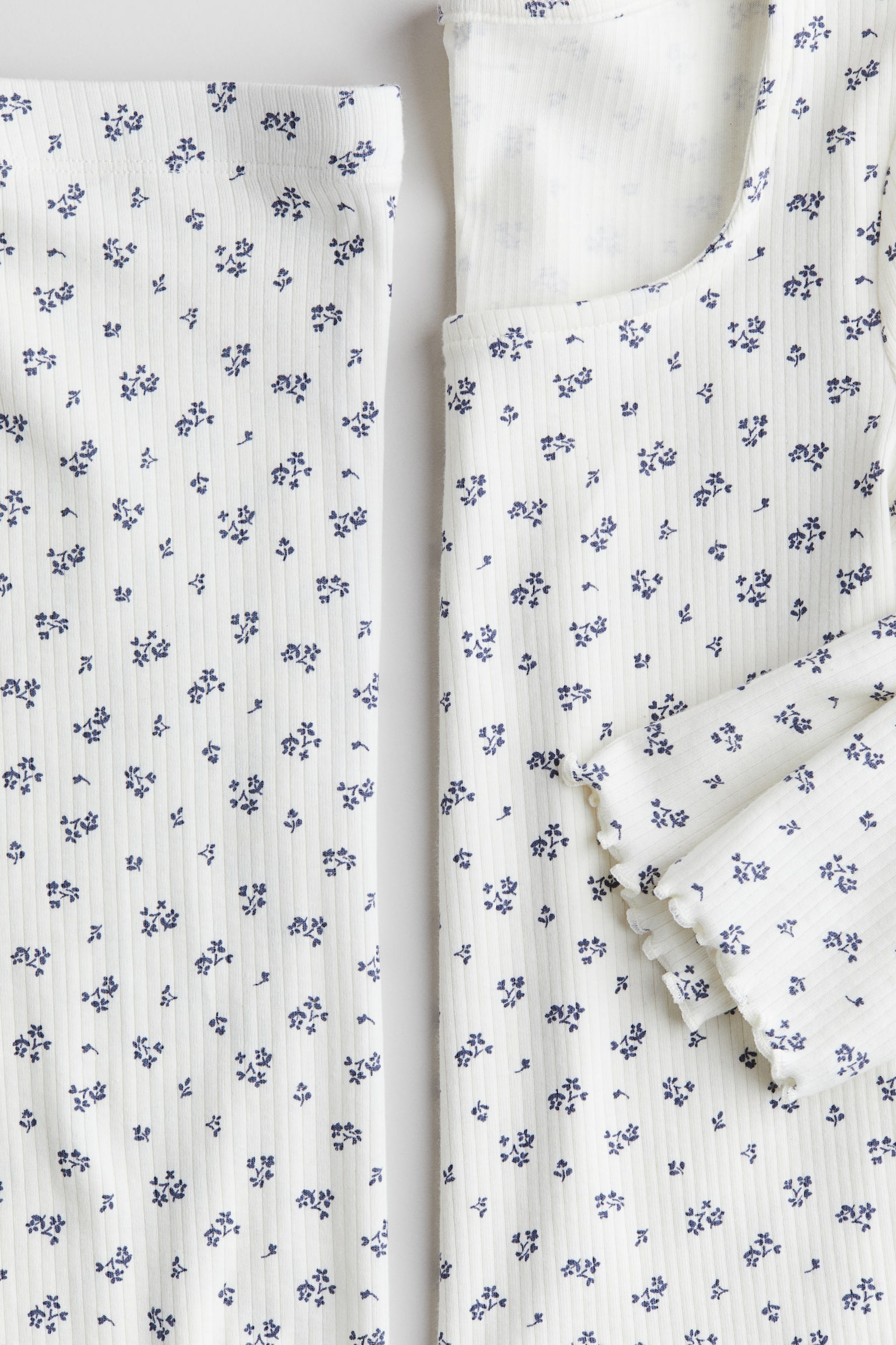 Ribbed jersey pyjamas - White/Floral - 2