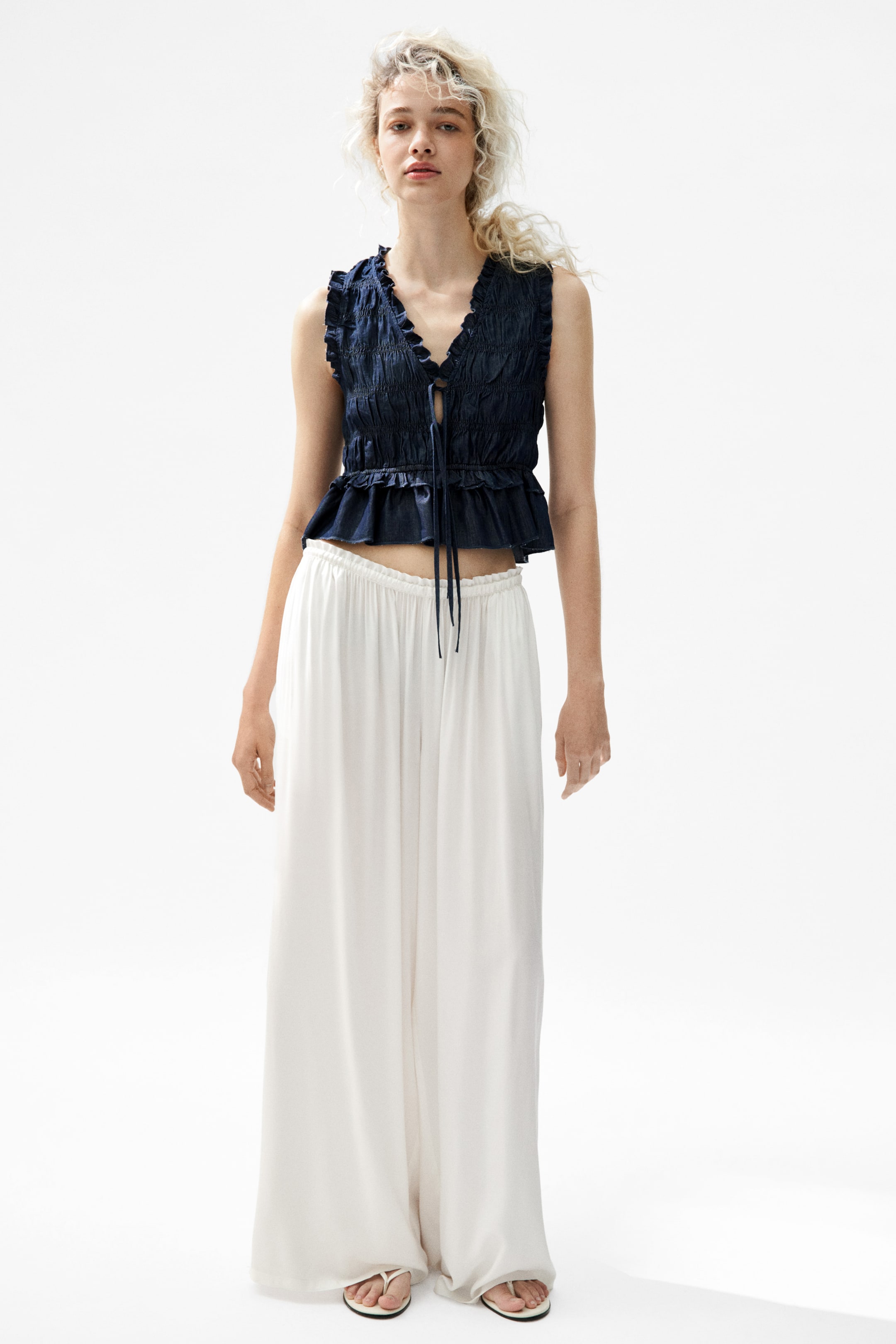 Smocked Denim Top