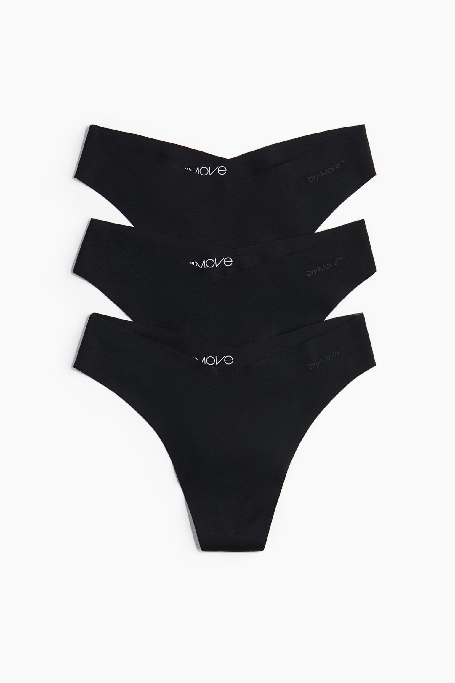 H&M Move Женские спортивные трусики-стринги H&M с DryMove, 3 пары, цвет: Чёрный — фото 1