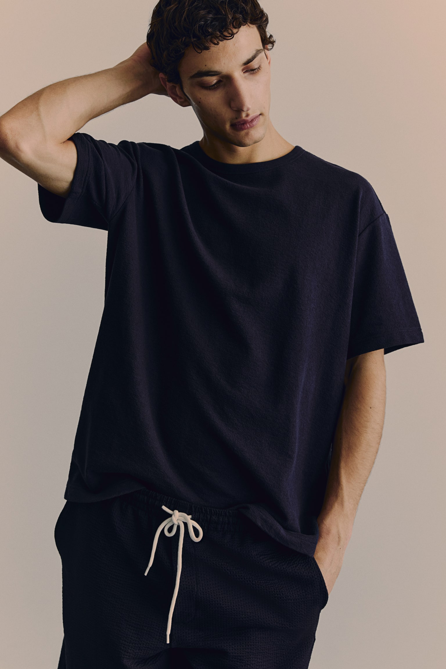 Loose Fit T-shirt - Navy blue/White - 3