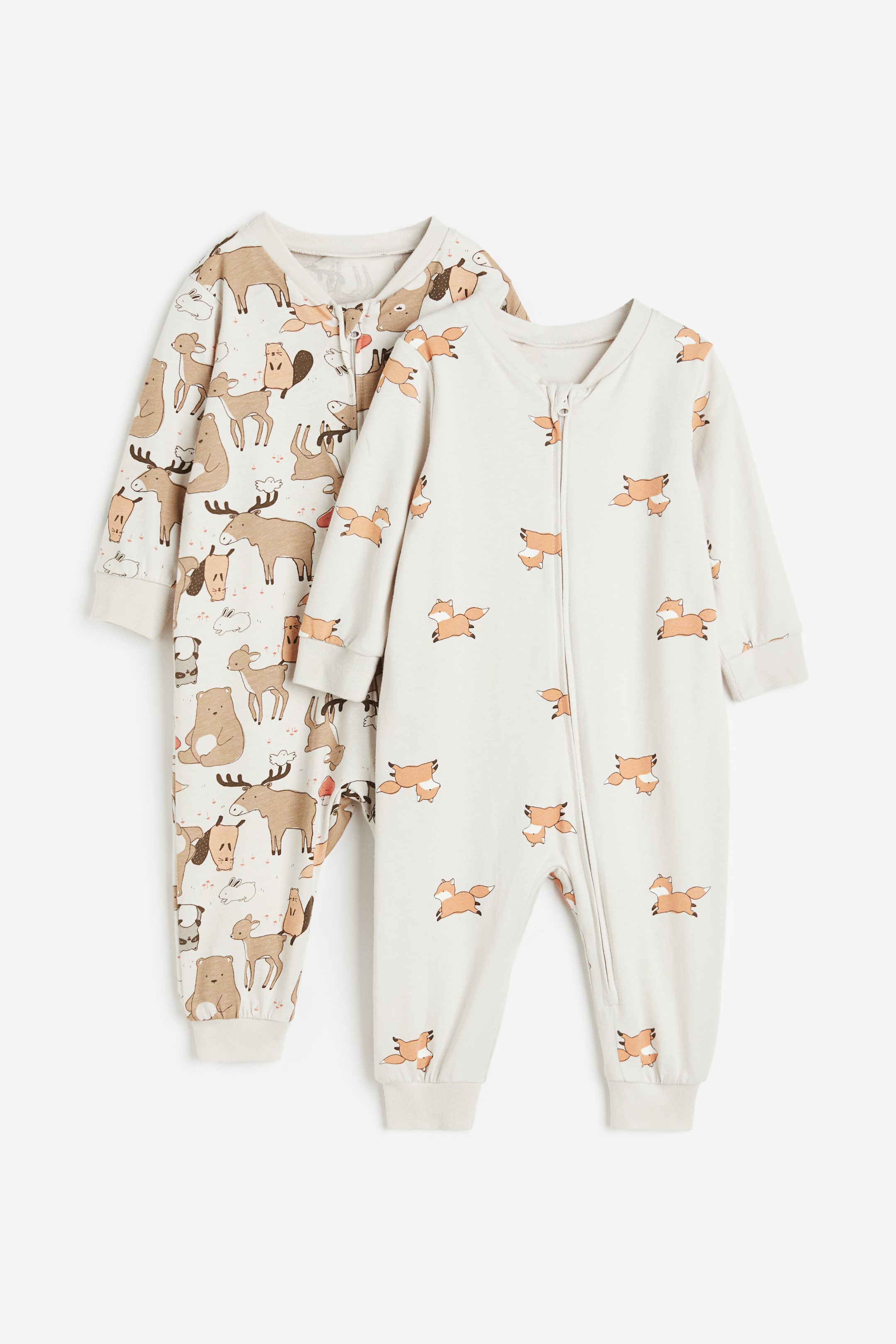 2-pack patterned cotton pyjamas - Light greige/Animals - Kids | H&M GB