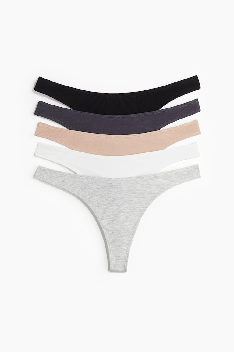 String Gray 5-pack Cotton G-strings - Light grey marle/White/Beige - Ladies | H&M AU
