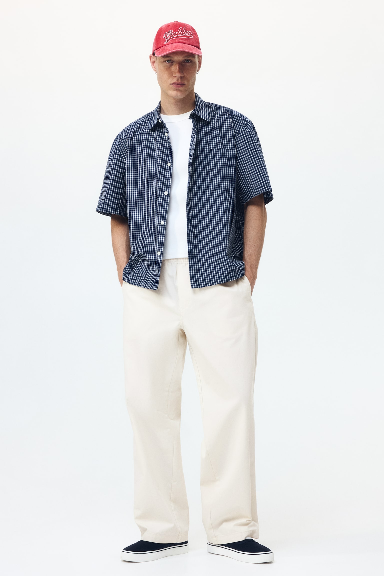Pantalon Loose Fit en toile de coton - Crème/Noir/Vert kaki clair - 1