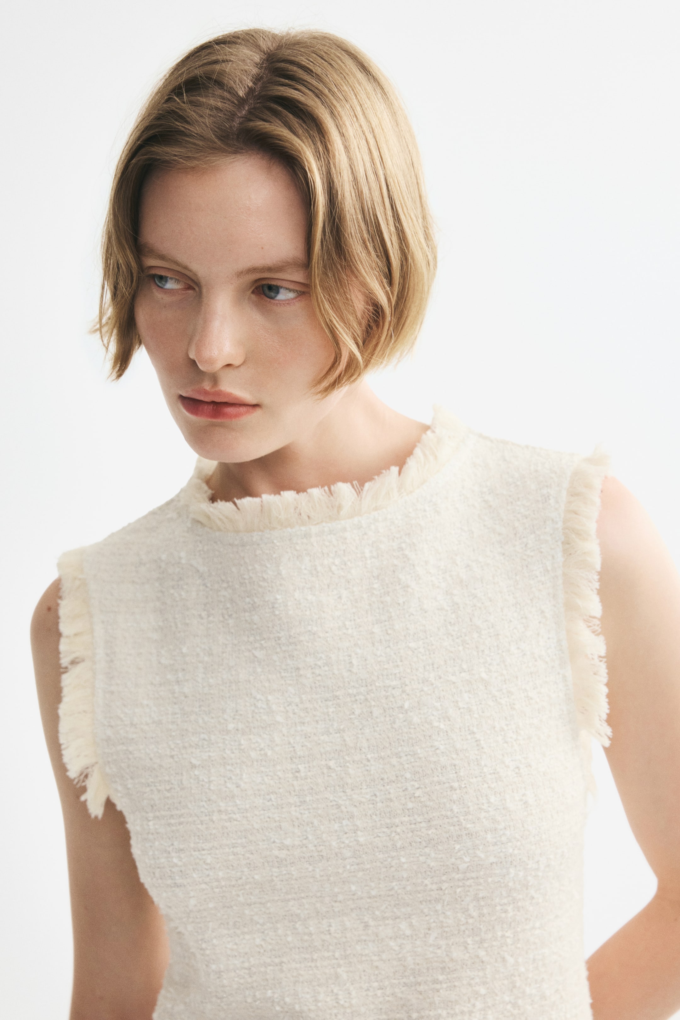 Fringed Bouclé-Knit Dress