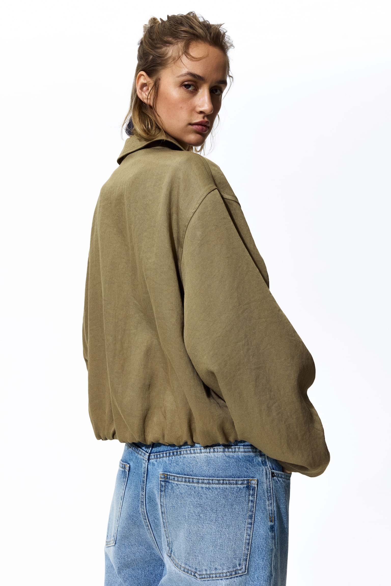 Oversized bubble-hem jacket - Khaki green/Beige/Leopard print/Dark rust brown - 4