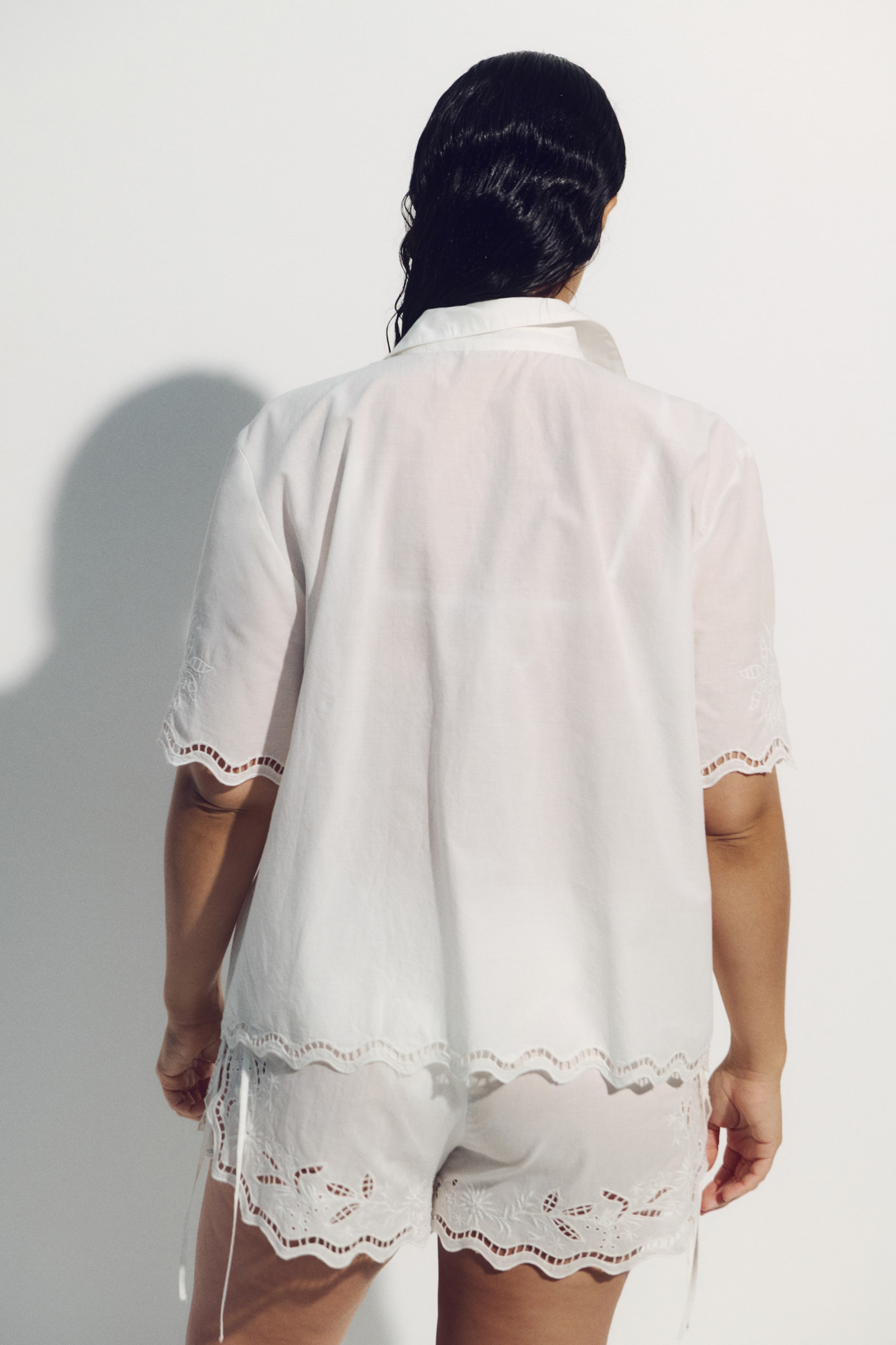 Cotton Beach Shirt with Eyelet Embroidery