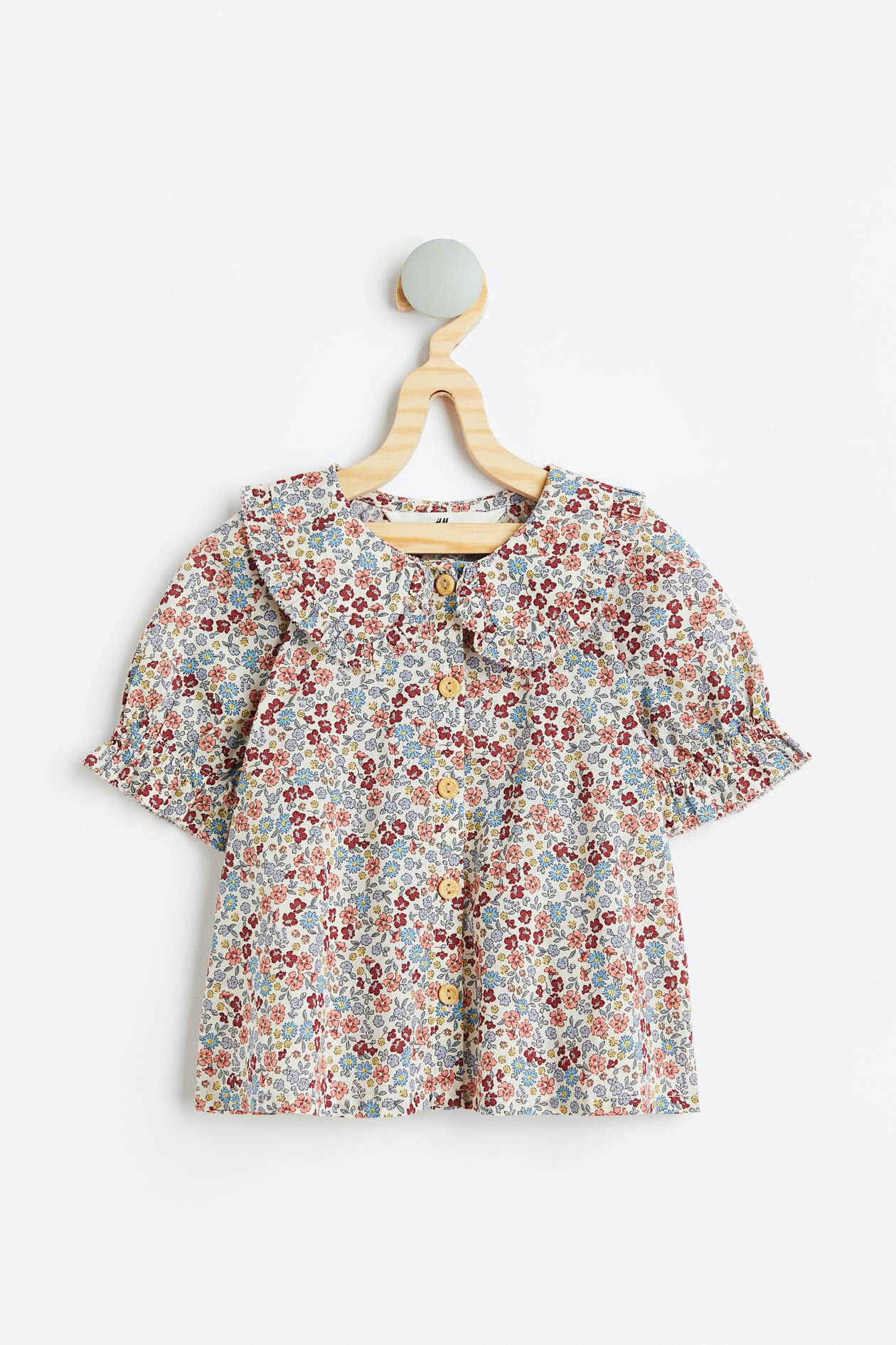 Collared cotton blouse - Natural white/Floral - Kids | H&M GB