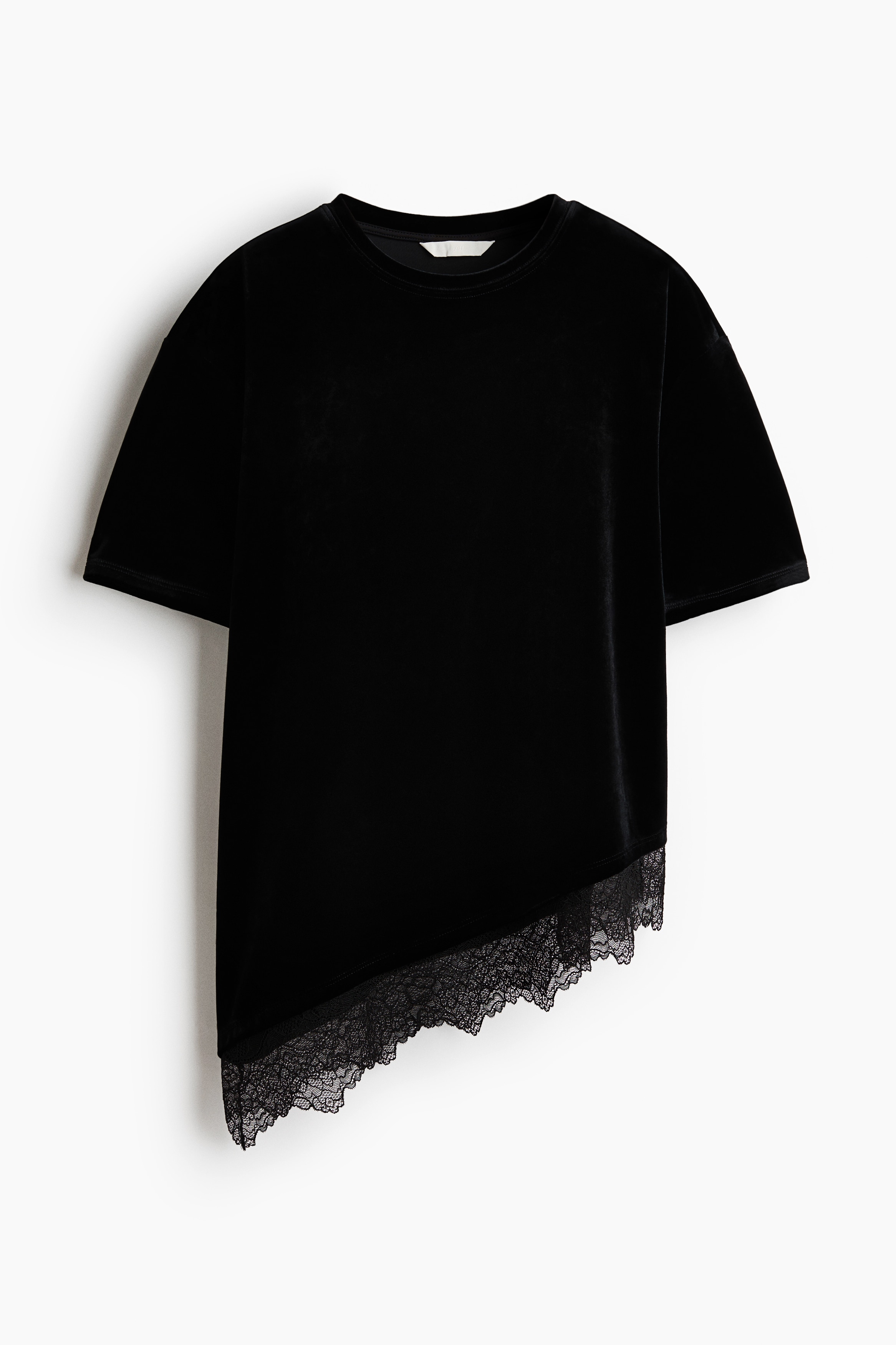 Top i velour med blondekant