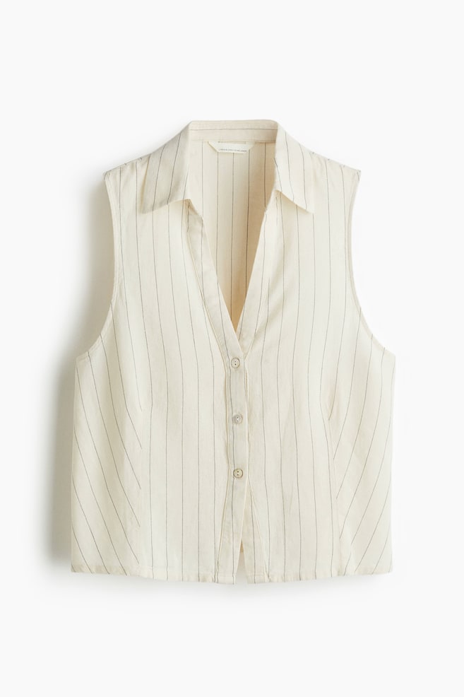 Chemise sans manches en lin mélangé - Crème/rayures tennis - 1