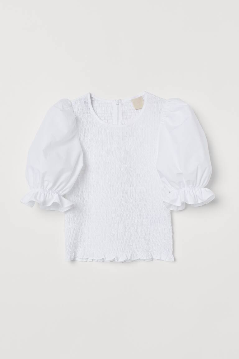 Smocked Round Neck Short Sleeve T-Shirt