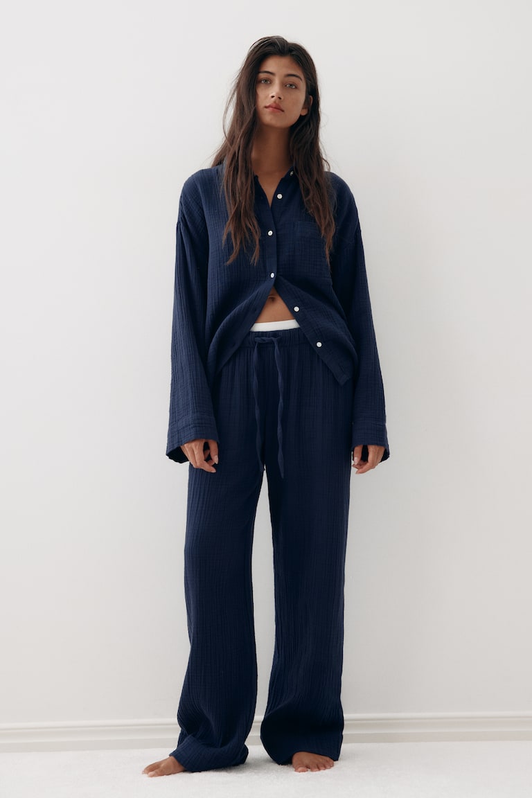 Pigiama in mussola di cotone Blu navy DONNA H&M IT