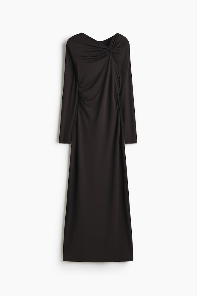 Draped jersey dress - Black/Rust brown - 1