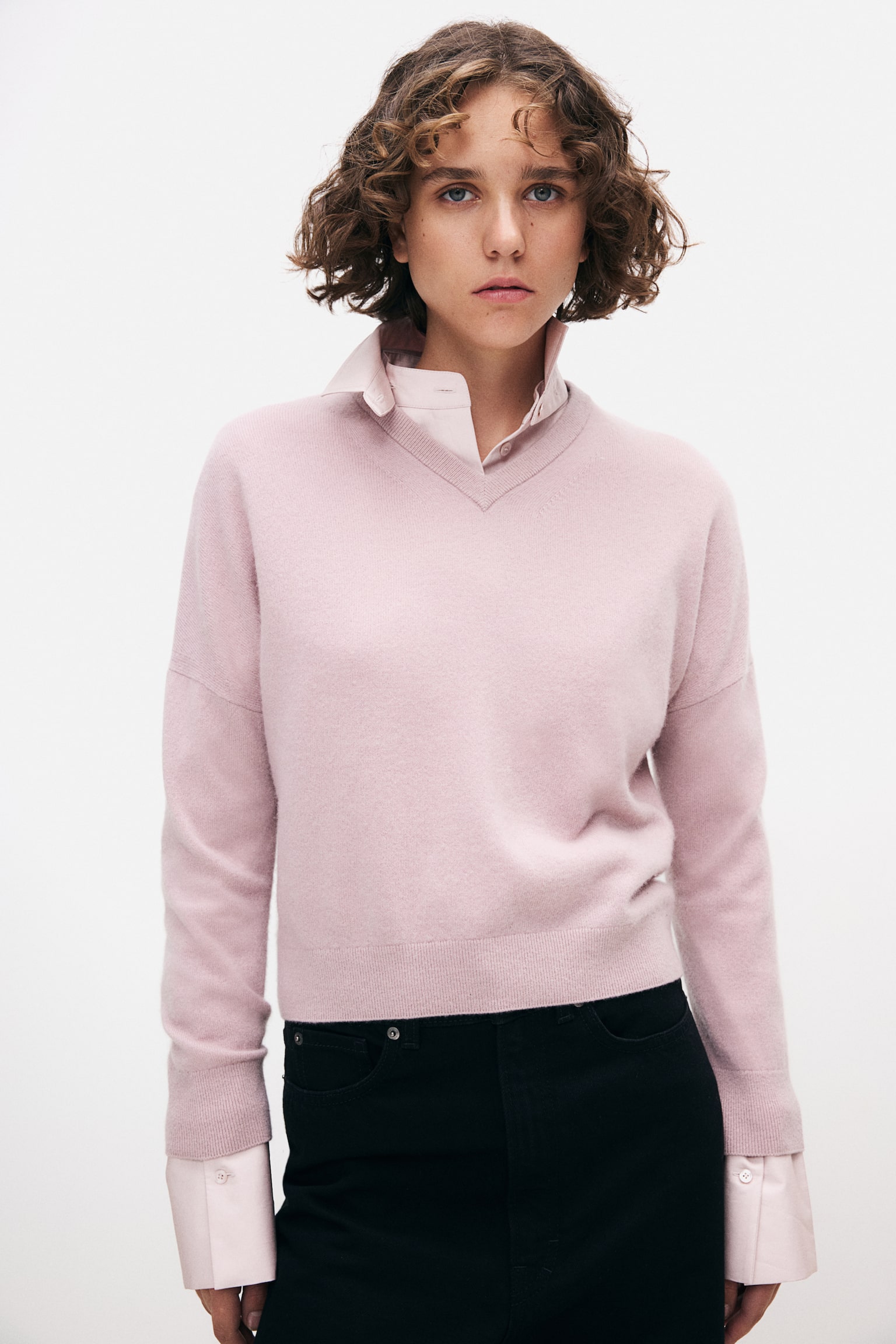 V-neck cashmere jumper - Light dusty pink - 3