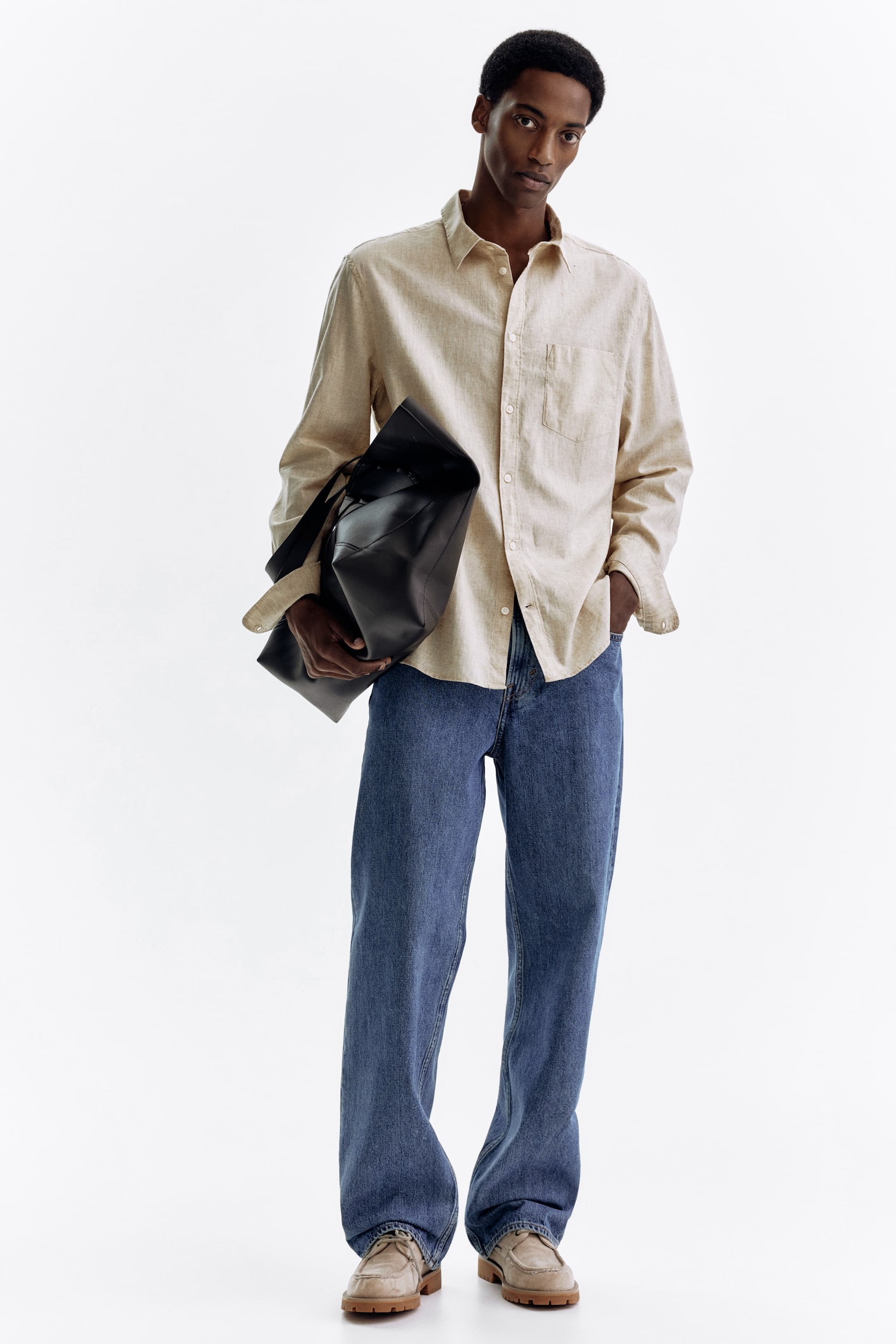 Regular Fit Linen-blend shirt - Light beige/Light blue/Black/White - 2
