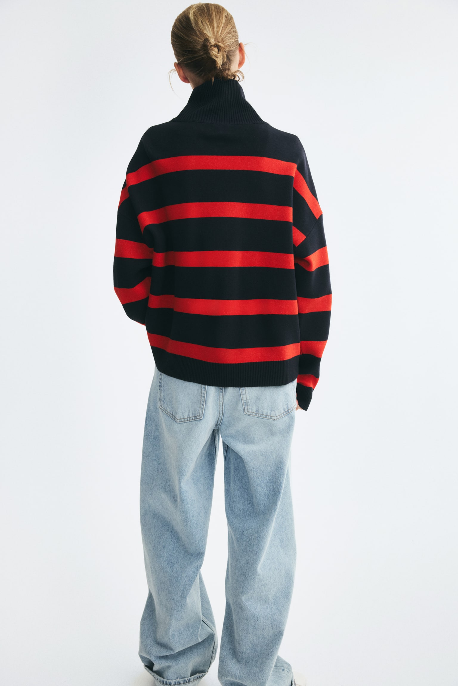 Женский свитер H&M Half-Zip, цвет: Тёмно-синий / Полосатый — фото 7
