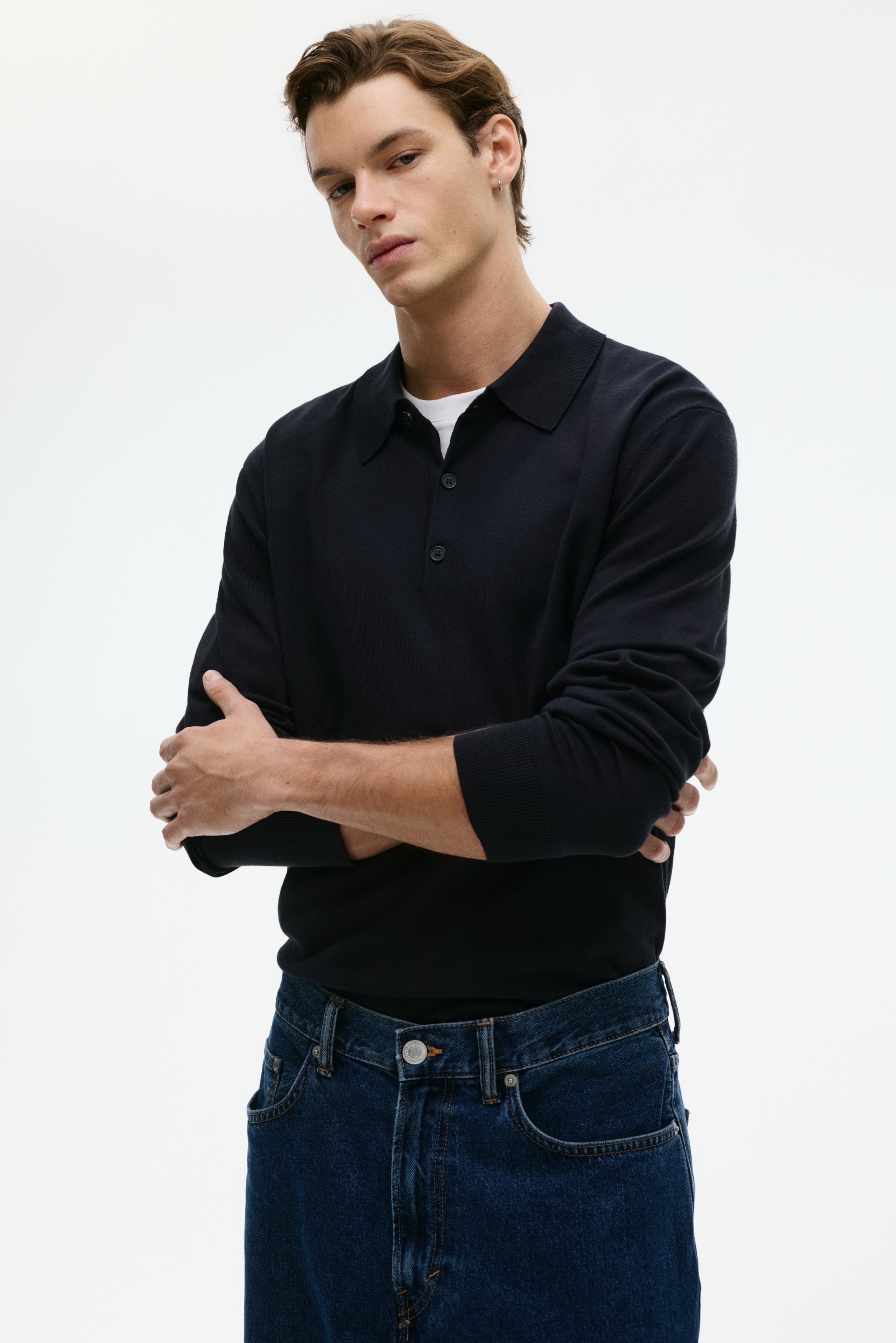 Regular-Fit Fine-Knit Polo Shirt - Navy blue/Light beige/Dark blue/Brown/Blue/Gray melange