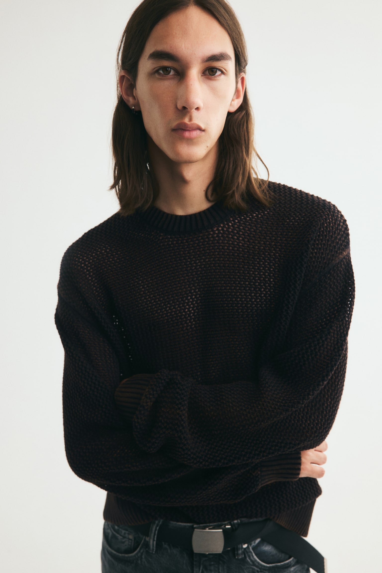 Мужской свитер H&M Loose-Fit Open-Knit Cotton, цвет: Чёрный — фото 3