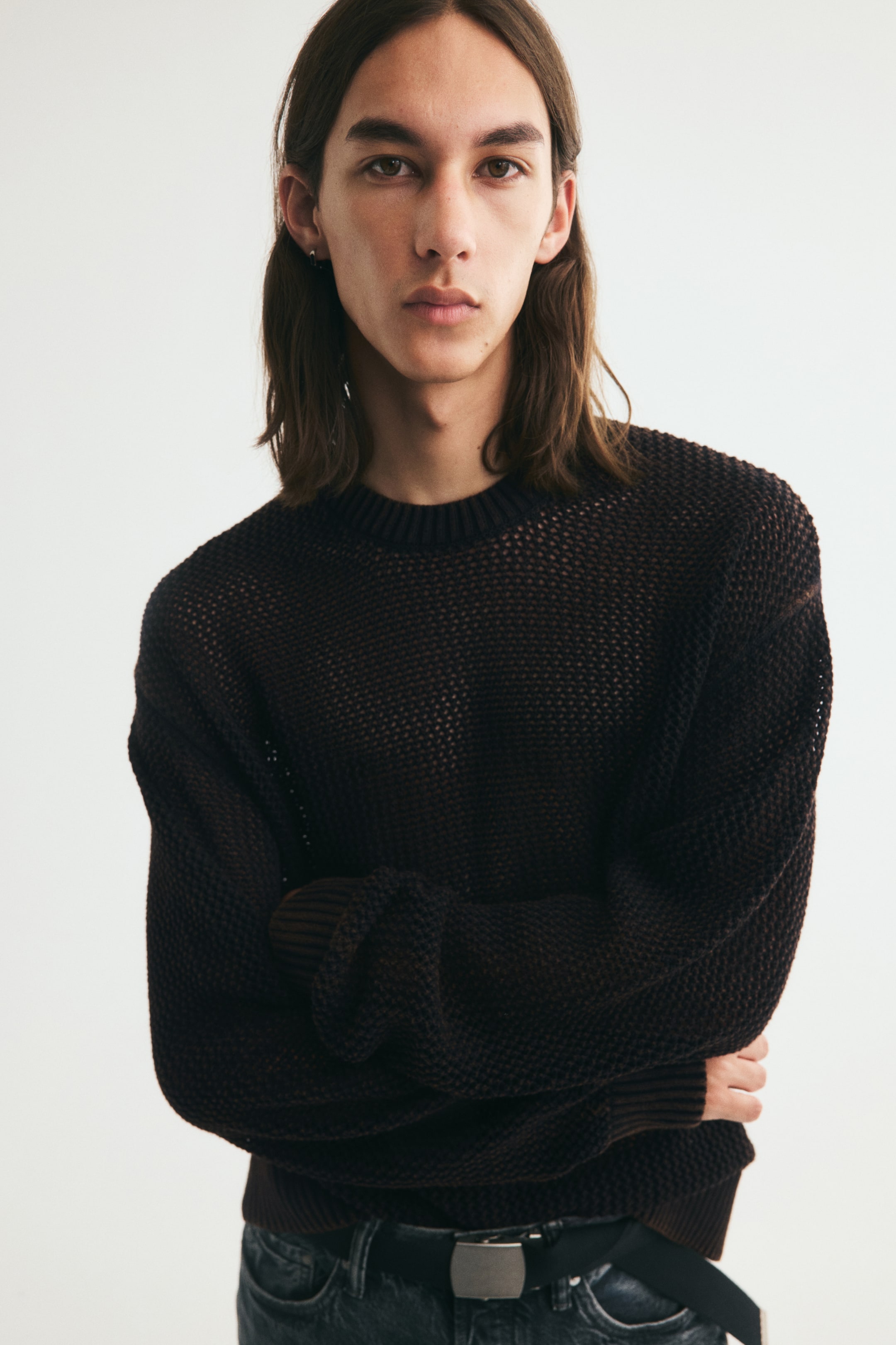 View larger image: Loose-Fit Open-Knit Cotton Sweater - Black - Men | H&M CA 1