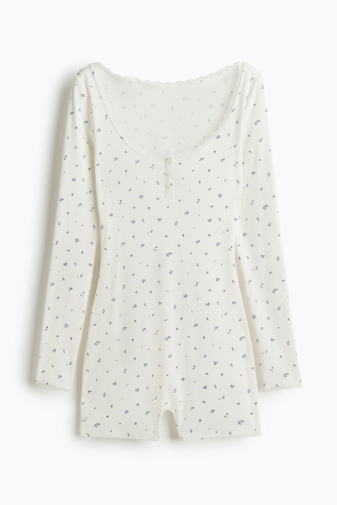 Pyjama playsuit - White/Blue floral - 1