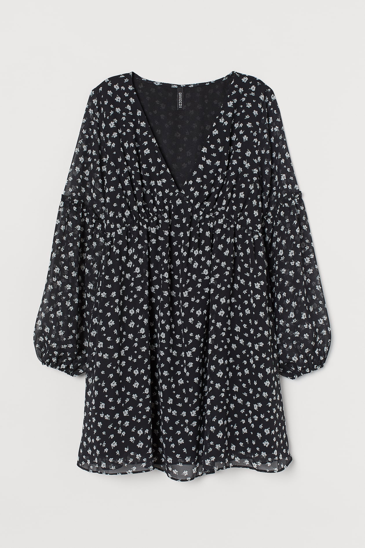 A-line Dress - V-neck - Long sleeve - Black/white floral - Ladies | H&M US