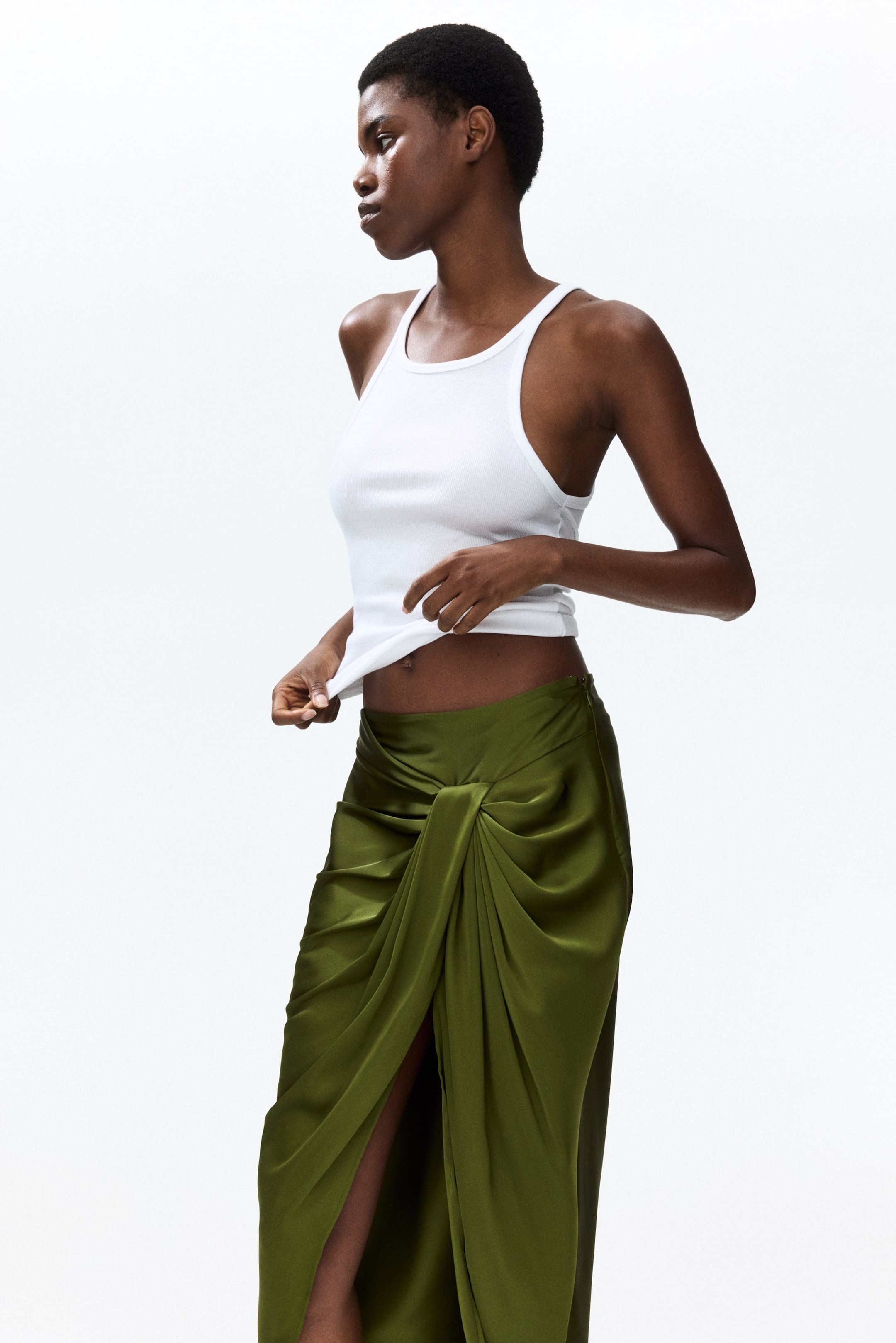 Jupe en satin à effet drapé