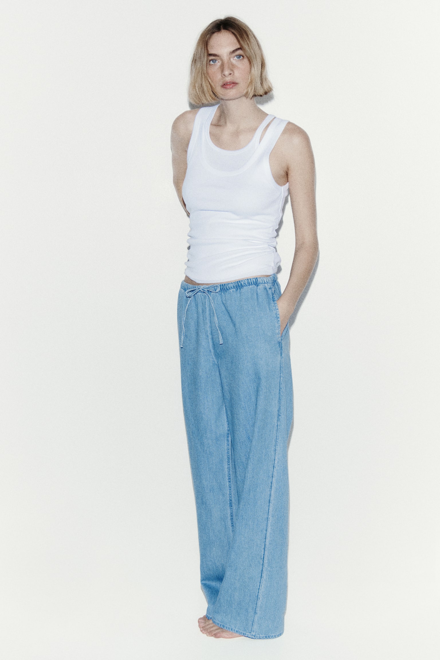 מכנסי ג'ינס עם שרוך קשירה - כחול ג'ינס בהיר/כחול ג'ינס/כחול ג'ינס כהה - 6