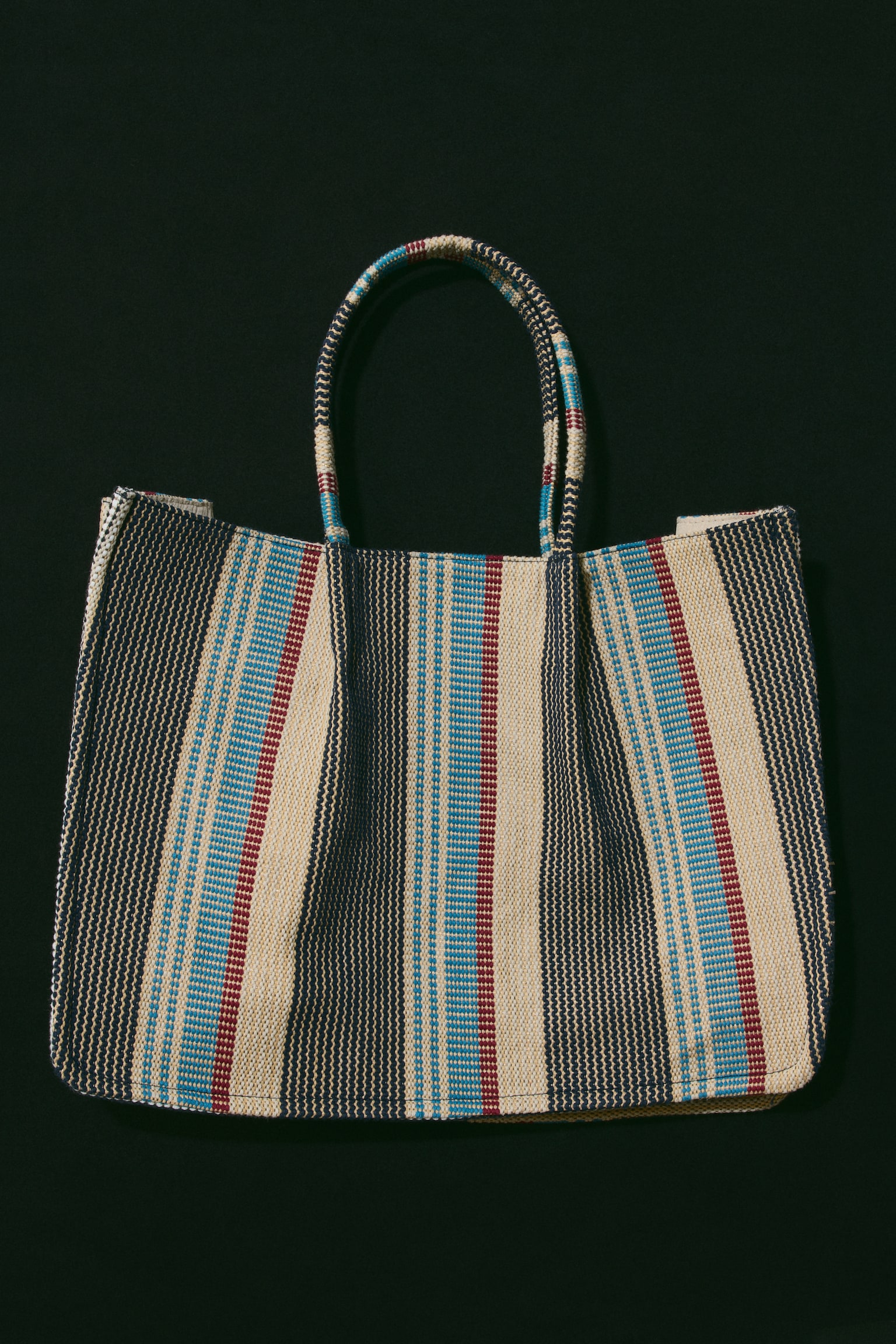 Jacquard-weave tote bag - Navy blue/Striped - 1