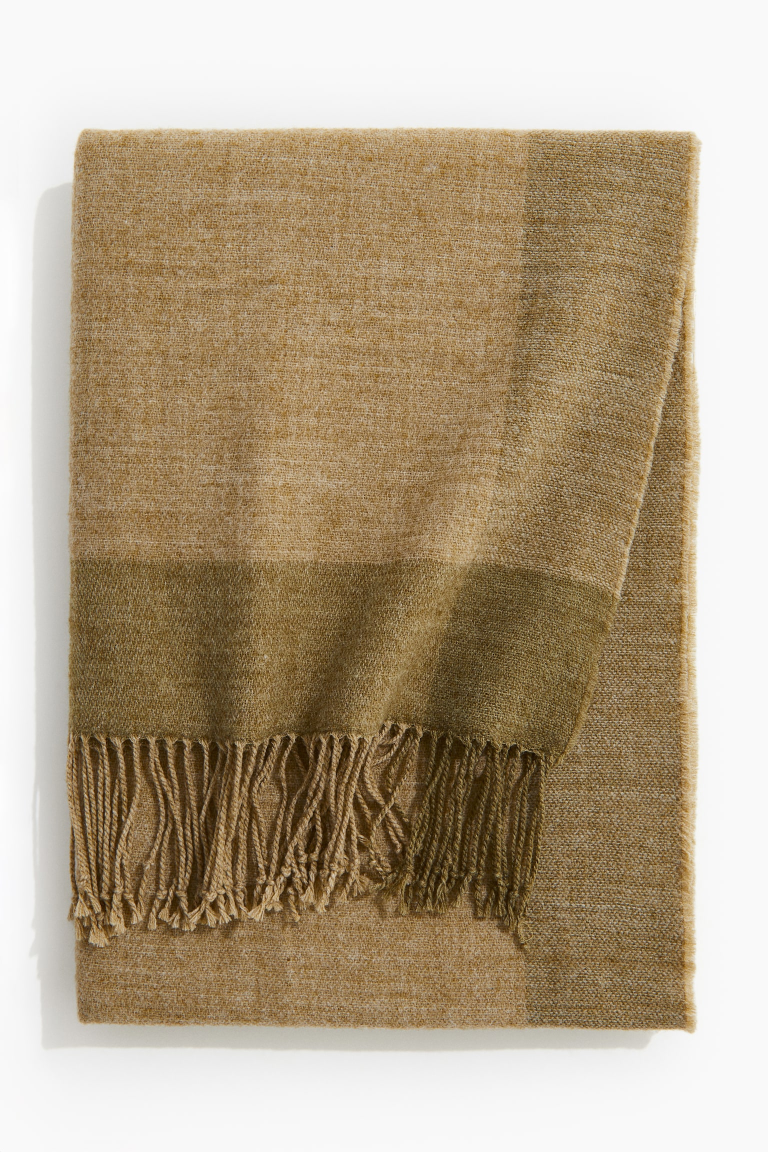 Fringed blanket - Olive green/Beige marl/Dark grey - 1