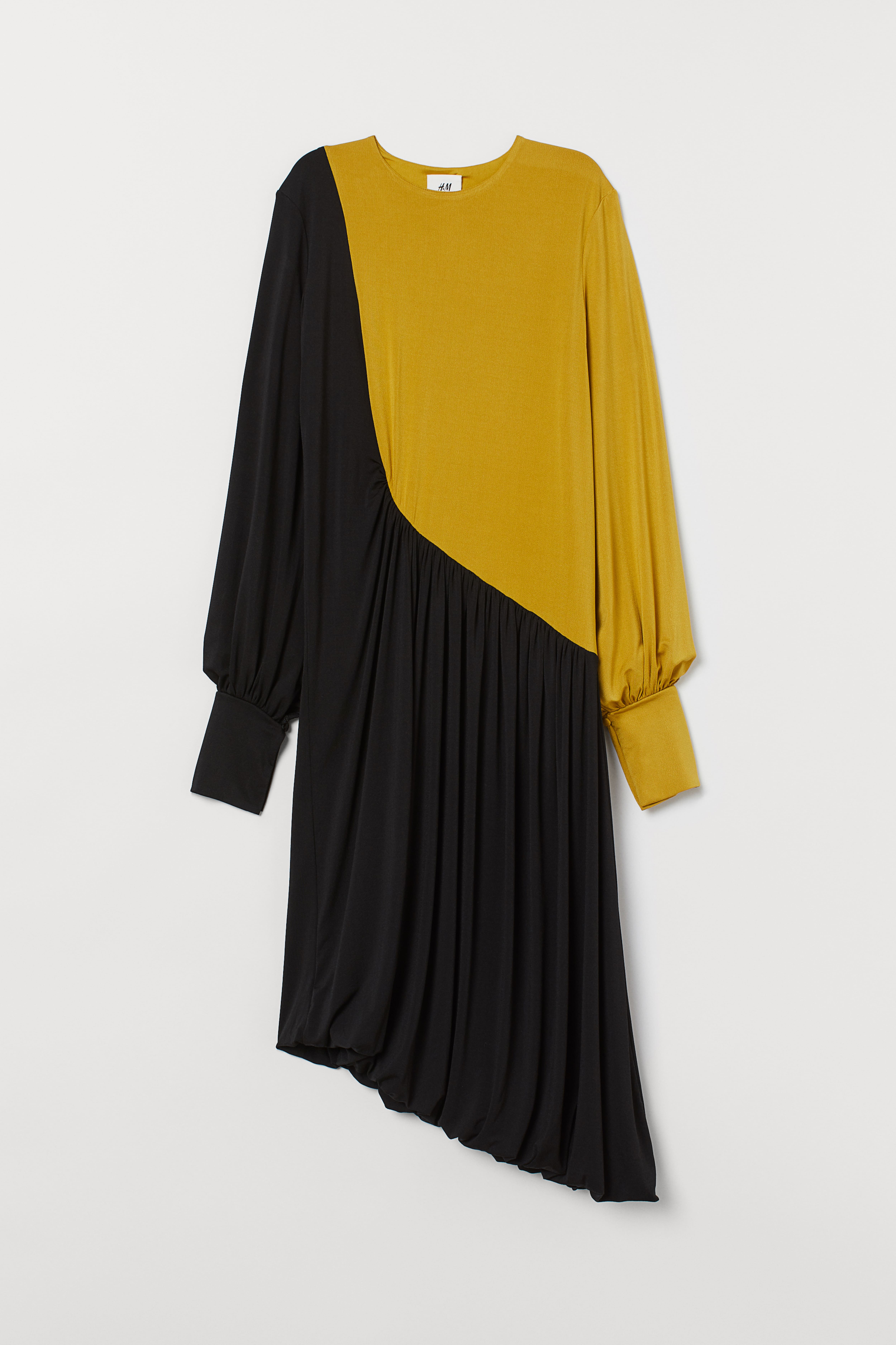 Robe color block Noir jaune moutarde FEMME H M BE