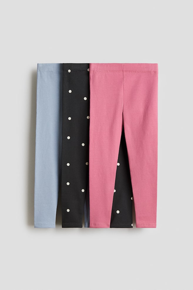 3-pack Brushed-Inside Jersey Leggings - Black/dotted/Dark gray/hearts/Pink/leopard print/Black/Dusty pink/hearts/Pink/hearts - 1