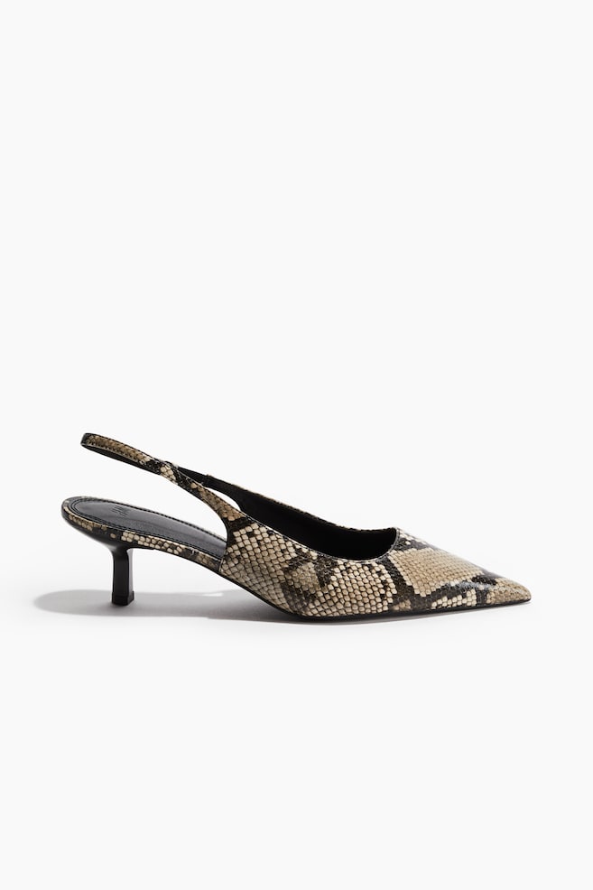 Slingback court shoes - Beige/Snakeskin pattern/Black - 1