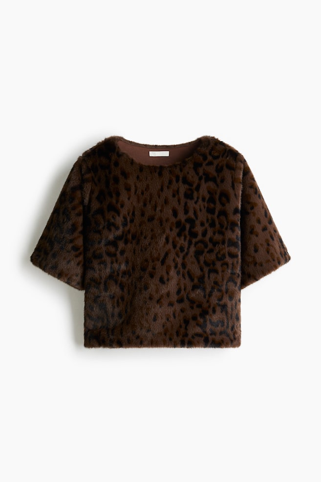 Loose-fit fluffy top - Dark brown/Leopard print - 1