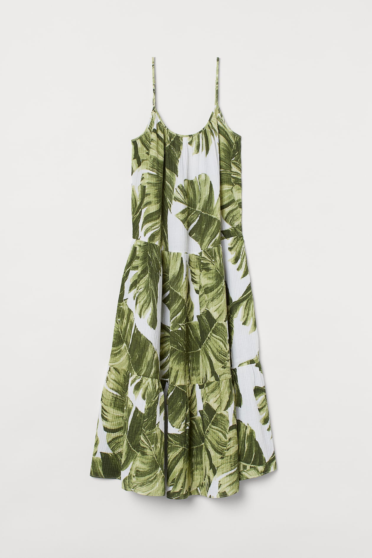 Crinkled Cotton Dress - Round Neck - Sleeveless - White/palm leaves ...