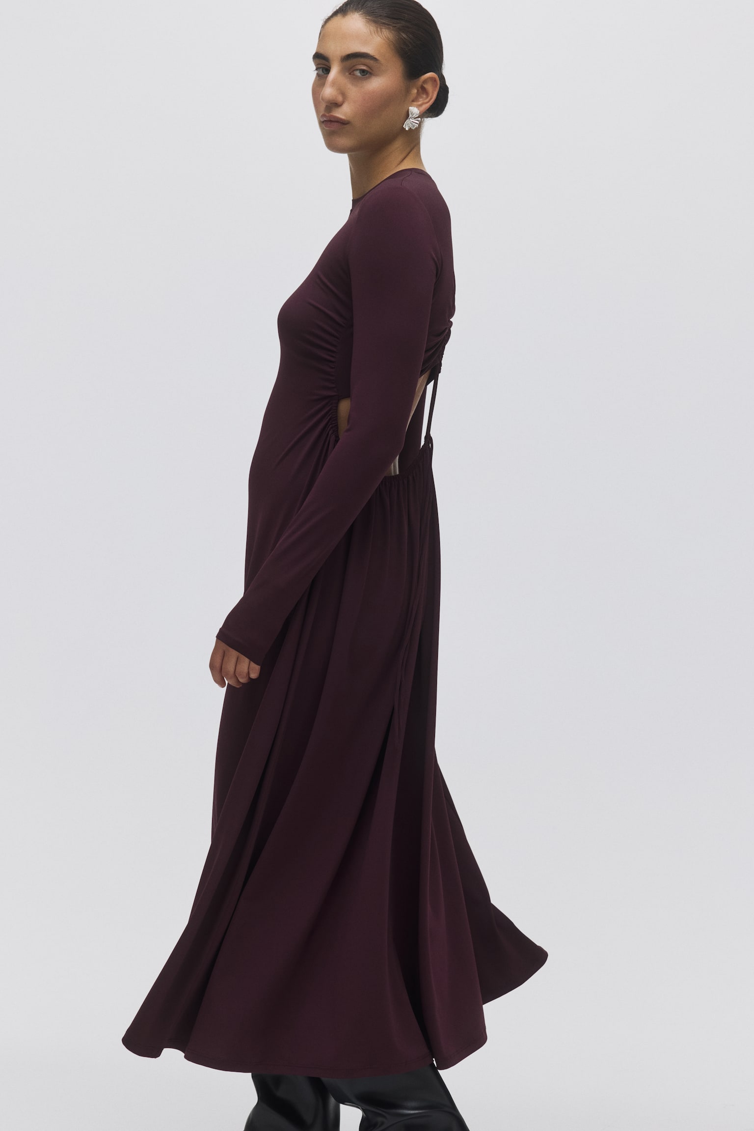 Gathered jersey dress - Burgundy - 1