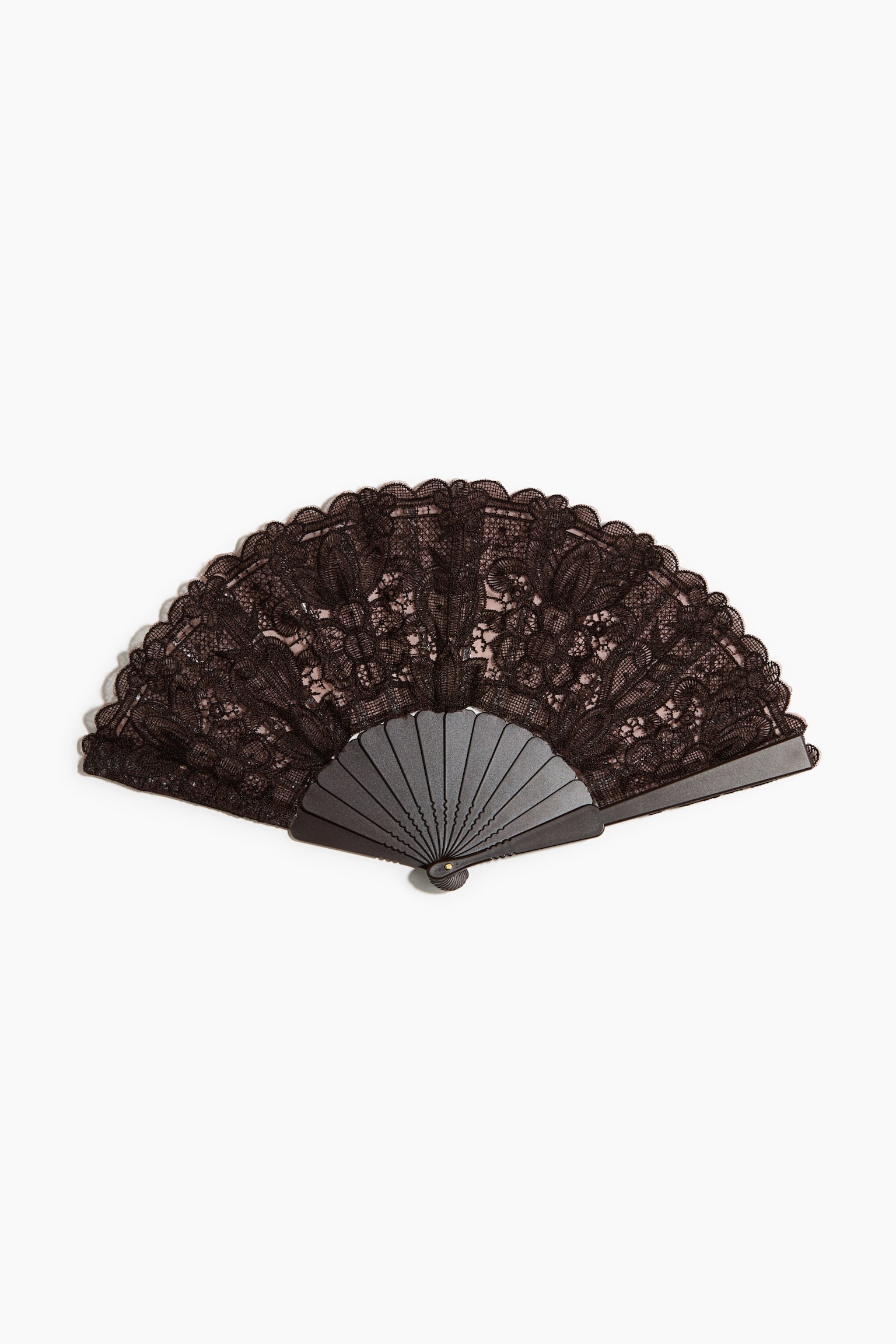 Lace folding fan - Dark brown/White