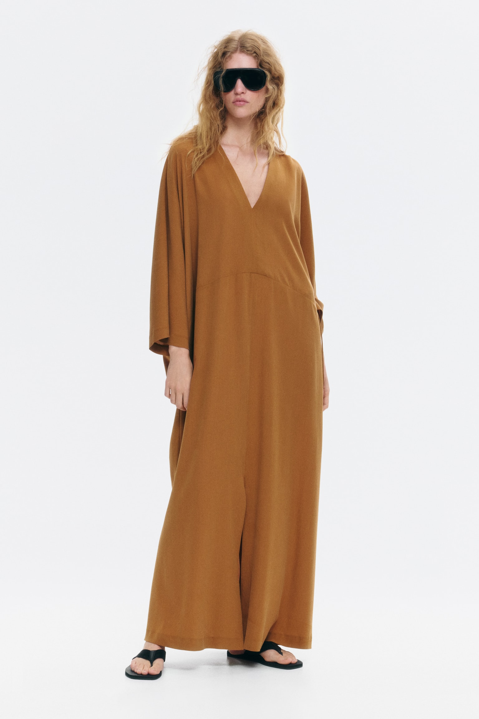 Tie-detail crêpe dress - Dark beige - 1