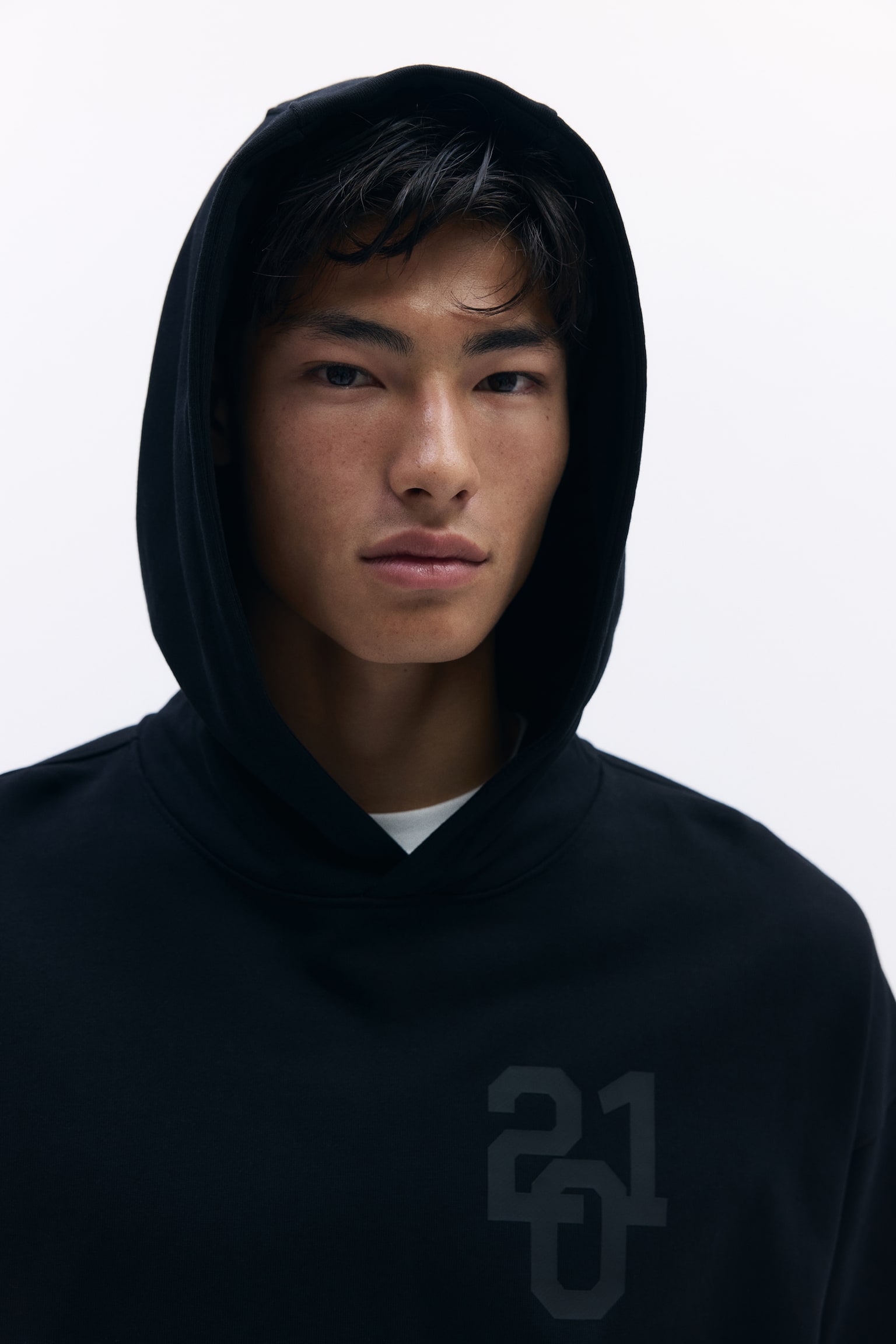 Kastiger Hoodie in Oversized Fit - Schwarz/Hellbeige/21/Hellgraumeliert - 4